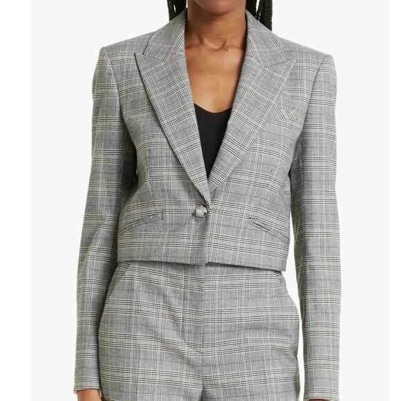 Veronica Beard Fabiola Jacket In Heather Grey / Blue Multi 10 Plaid Crop Blazer - Picture 1 of 16